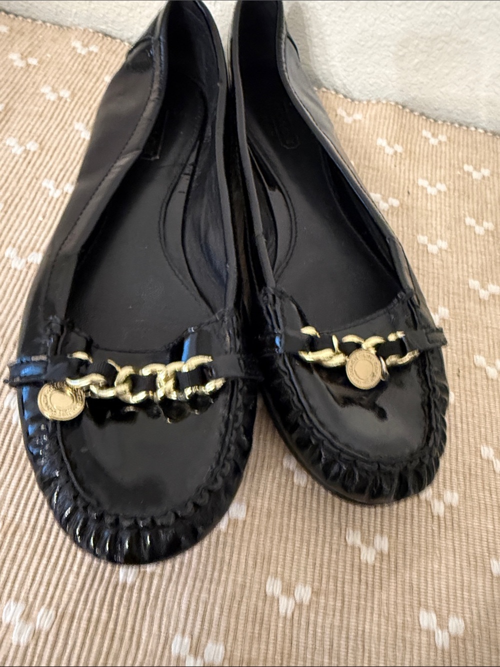 Coach Black Patent Leather Chain Link Ballet Flats Moc Toe Shoes 8 - Picture 15 of 16